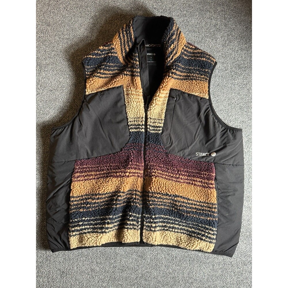 STANCE Clothing Kiln Sherpa Vest Mens Large Black Fleece Full Zip Outdoor